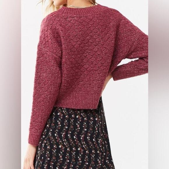 Forever 21 Berry Maroon Button Crop Cardigan- Size Small - Picture 5 of 7